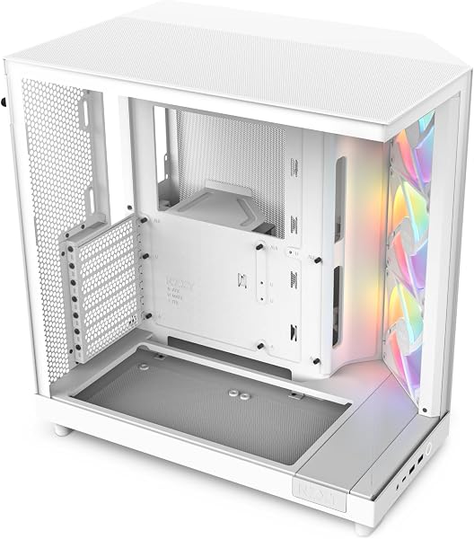 NZXT H6 Flow RGB | CC-H61FW-R1 | Compact Dual-Chamber Mid-Tower Airflow Case | Includes 3 x 120mm RGB Fans | Panoramic Glass Panels | High-Performance Airflow Panels | Cable Management | White - 1