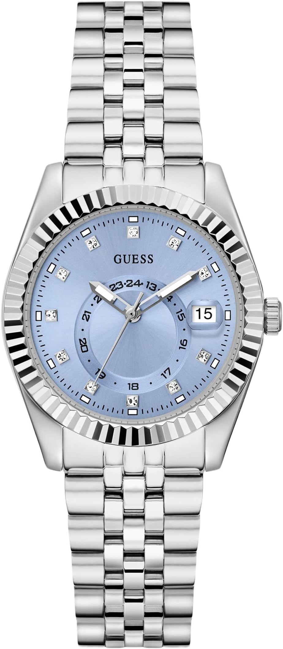 Silver-Tone and Blue Multifunction Watch