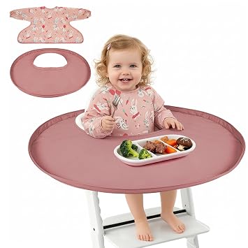 Food Catcher for Stokke Tripp Trapp High Chair, Coverall Baby Feeding Bib, Long Sleeves Eating Bib for Highchair and Table, Detachable, Waterproof, Baby Feeding Accessories, Universal Fit, Pink