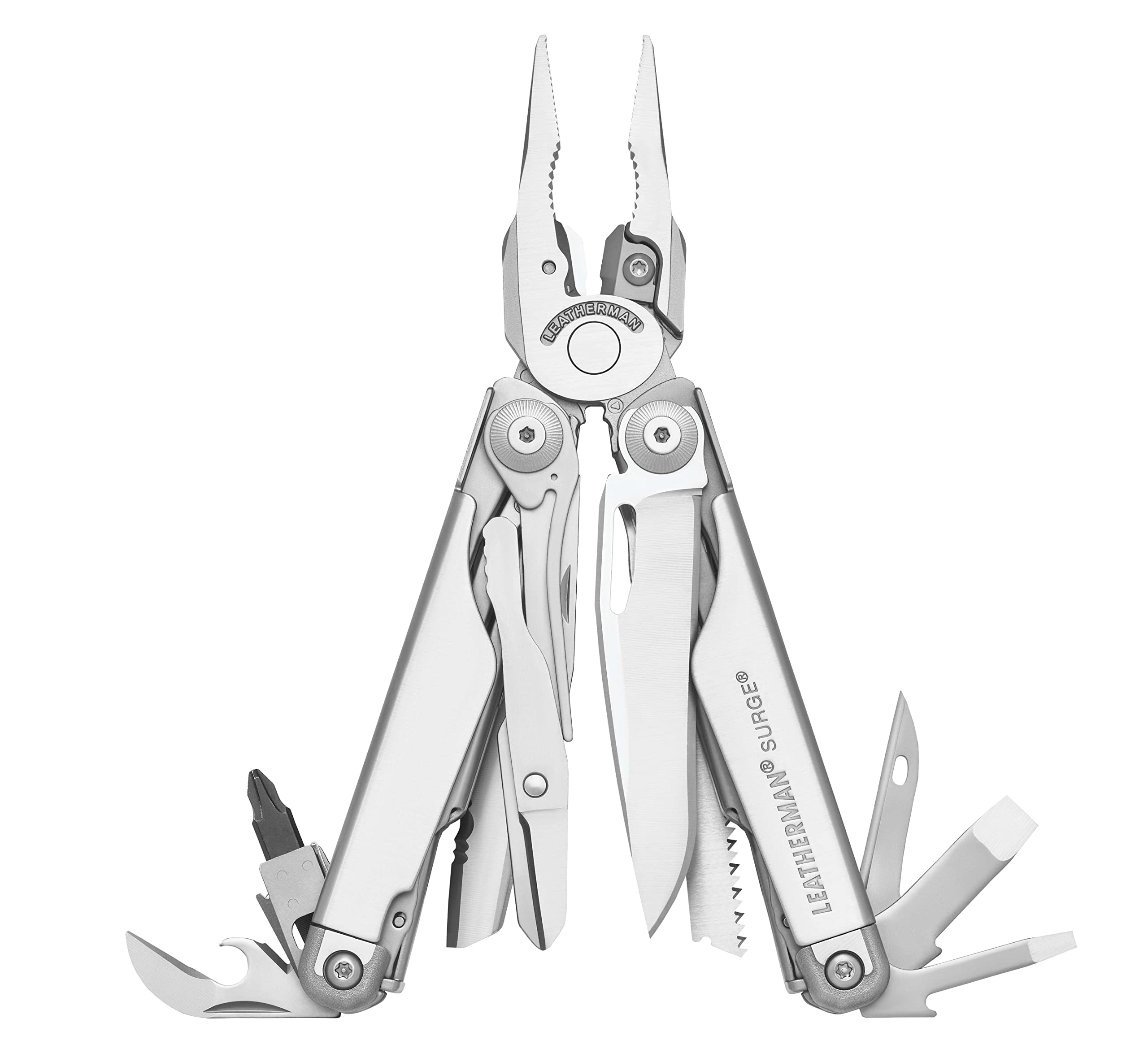 LEATHERMAN Surge - Heavy-duty multipurpose multi-tool with 21 tools including full-size lockable blades, regular and needlenose pliers and wire cutters, DIY tool made in the USA, in stainless steel