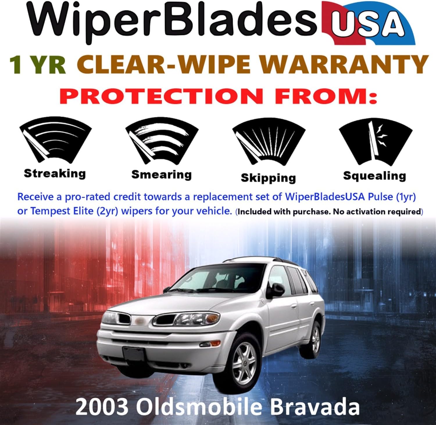 WiperBladesUSA Wiper Blades Set w/ 1yr warranty compatible with Oldsmobile Bravada 2003 Wipers (Set of 3) w/Rear Wiper Pulse Wipers