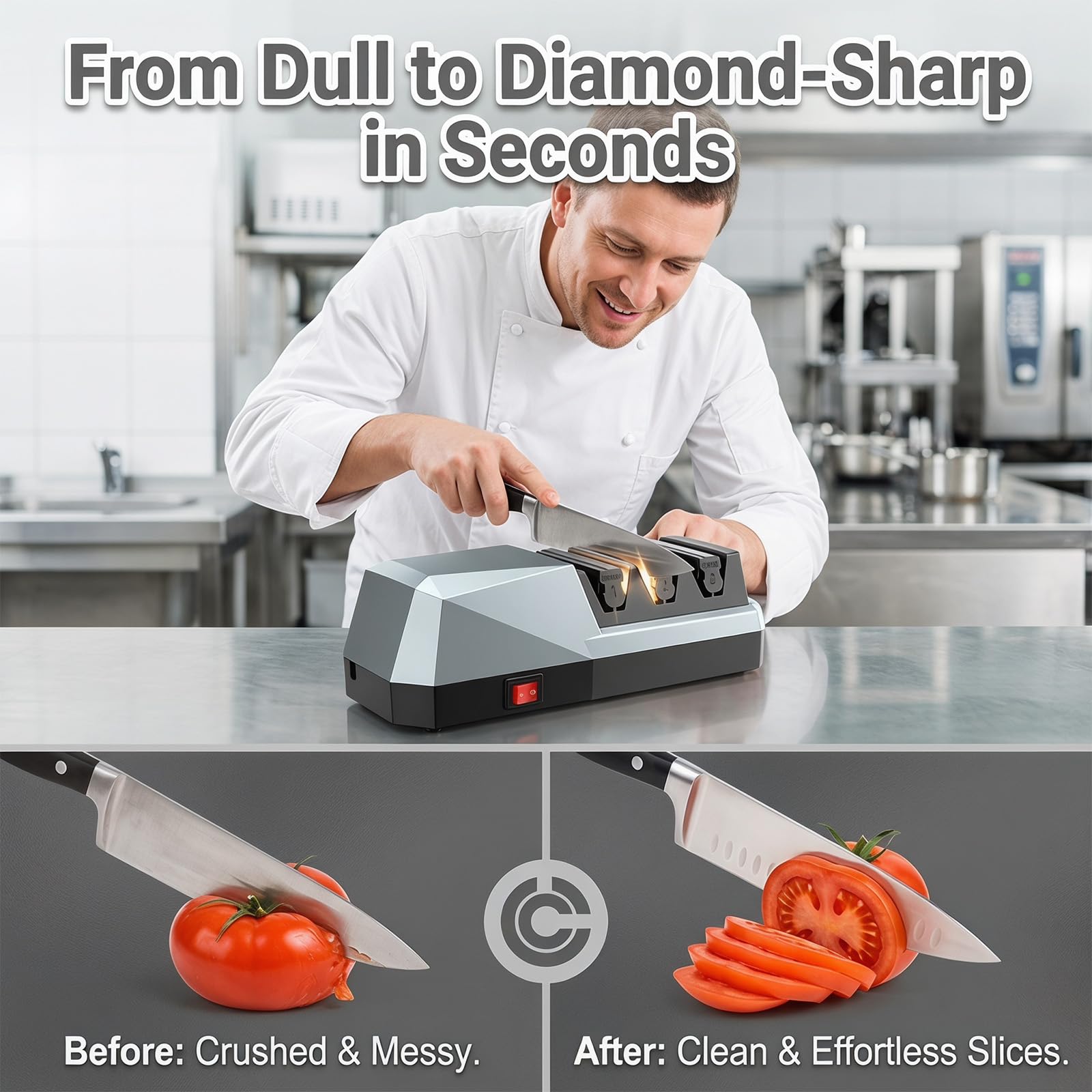 Aiguiseur Couteaux Électrique, Outil D'afilage En 3 Étapes Avec Des Abrasifs Diamant, Aviseur Électrique Professionnel De Couteaux Pour De Cuisine, Couteaux De Chef, Couteaux Dentés, Ciseaux