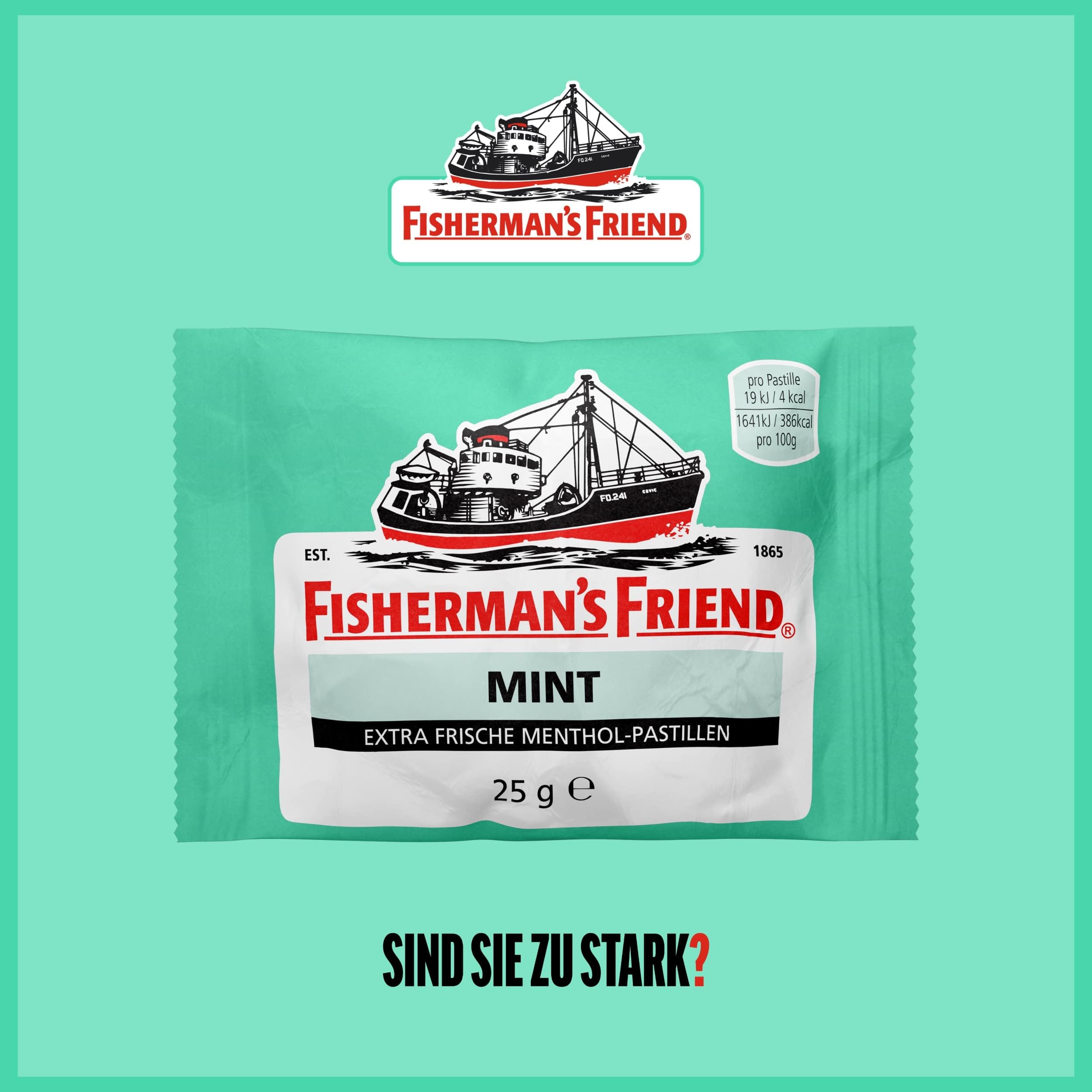 Fisherman's Friend Mint, 24er Vorratsbox, Pfefferminze und Menthol Geschmack, mit Zucker & vegan, Bonbons für frischen Atem, 24 x 25g