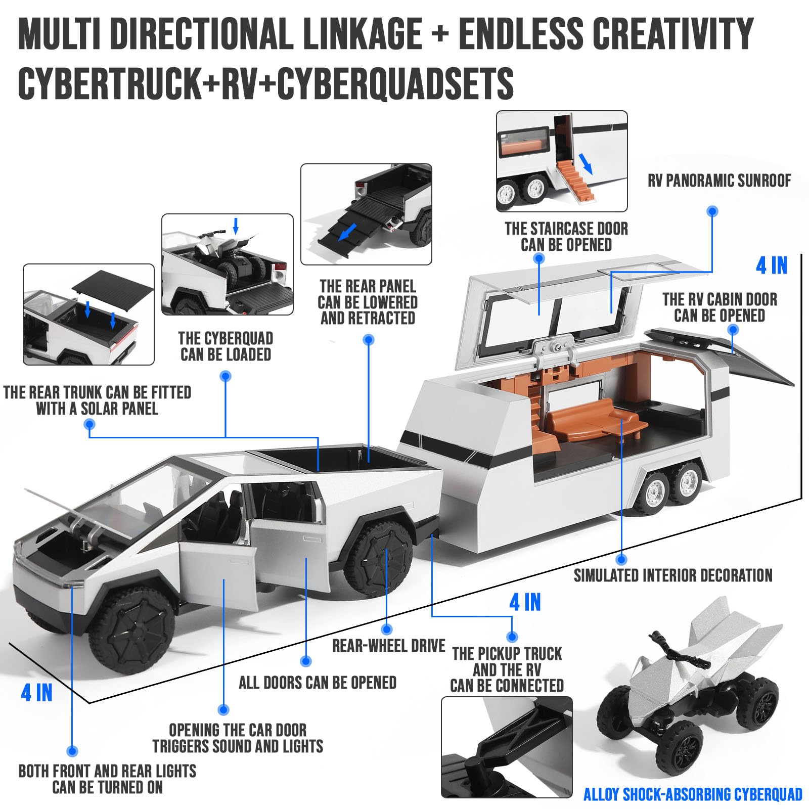 1/32 Alloy Diecast Toy Truck and Trailer Set, Car Trailer Model with Lights and Sound, Pull Back Feature, Truck and Trailer Toys for Boys, Perfect Birthday for Boys (Silver) 1