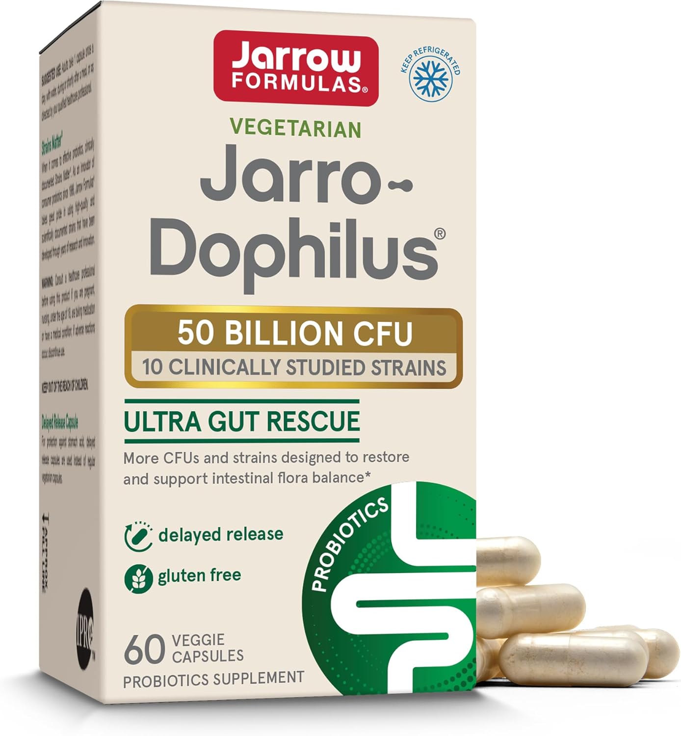 Jarrow Formulas Jarro-Dophilus Ultra Gut Rescue - 50 Billion CFU Per Serving - Probiotics Restore, Protect & Maintain Intestinal Flora - 60 Servings (Delayed Release)