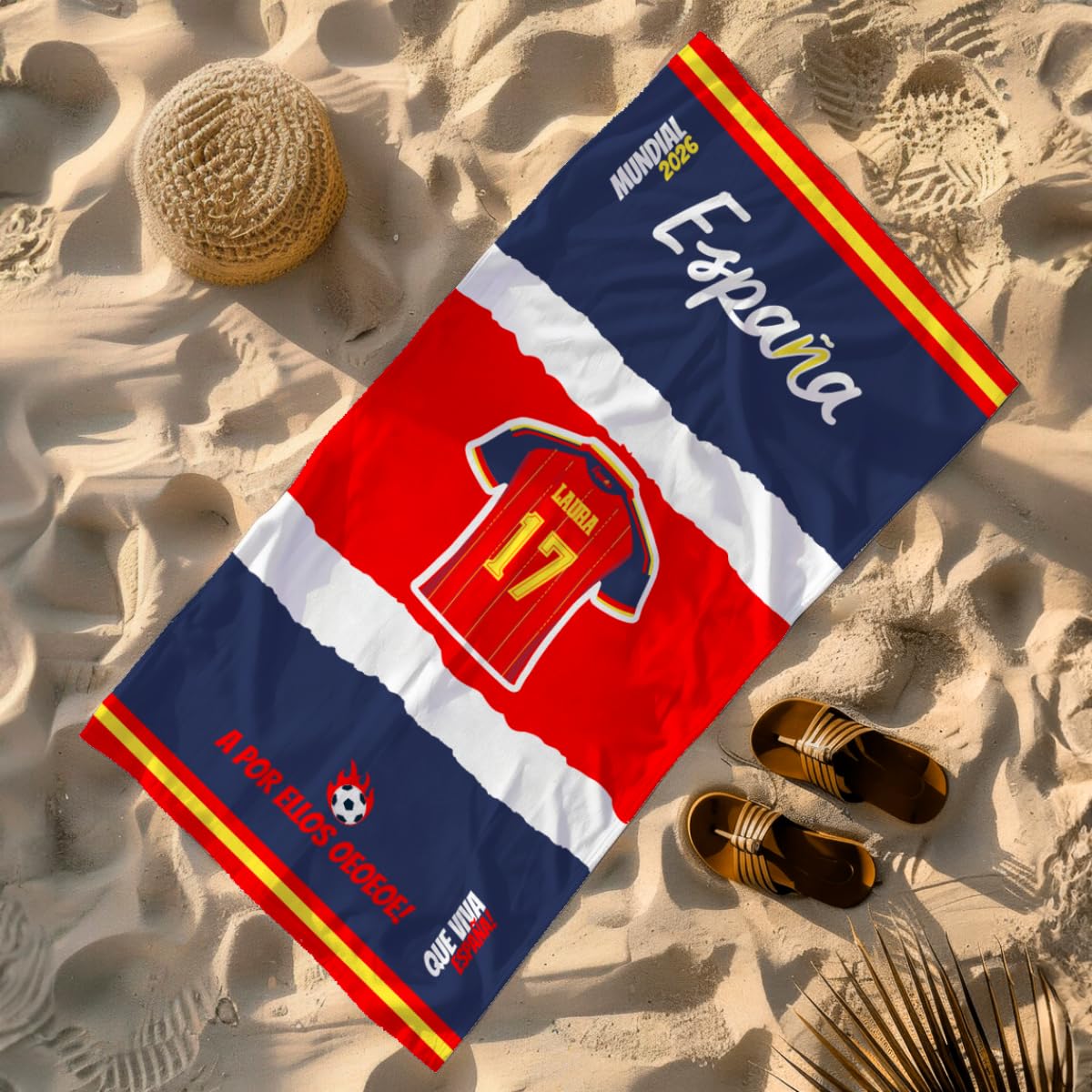 Toalla Personalizada Selección Española Mundial 2026 con Nombre y Número Camiseta España Regalo Original 70x140