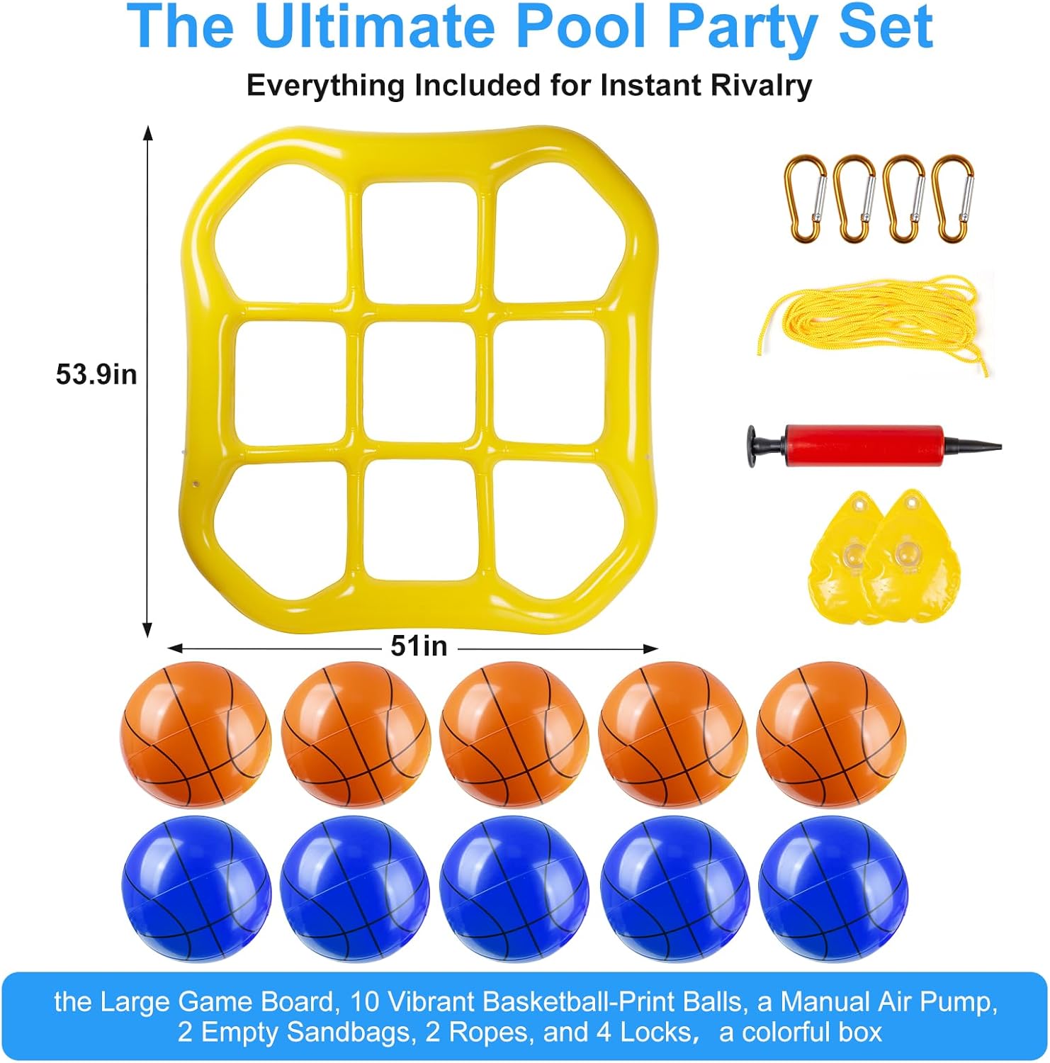 Giant Inflatable 9-Grid Pool Game Set with 10 Balls & Sandbag Anchors, Floating Board for Swimming Pool, Beach, Backyard Fun, Family Outdoor Water Toys