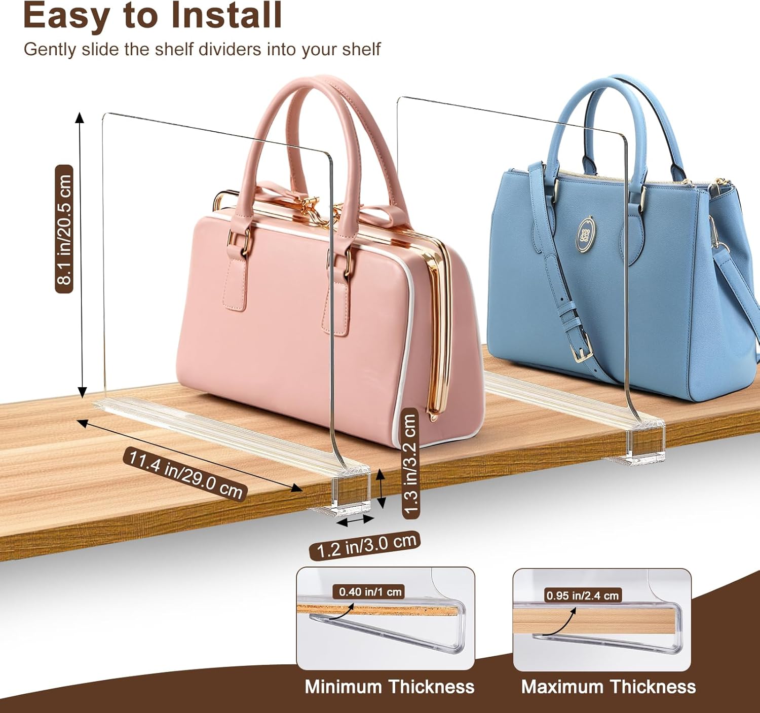 10 Pack Shelf Dividers, Adjustable Shelf Dividers for Closet Organization with Non-Slip Design, Clear Acrylic Shelf Dividers for Clothes, Handbags, Purses, Towels, Bookshelf in Home Organization