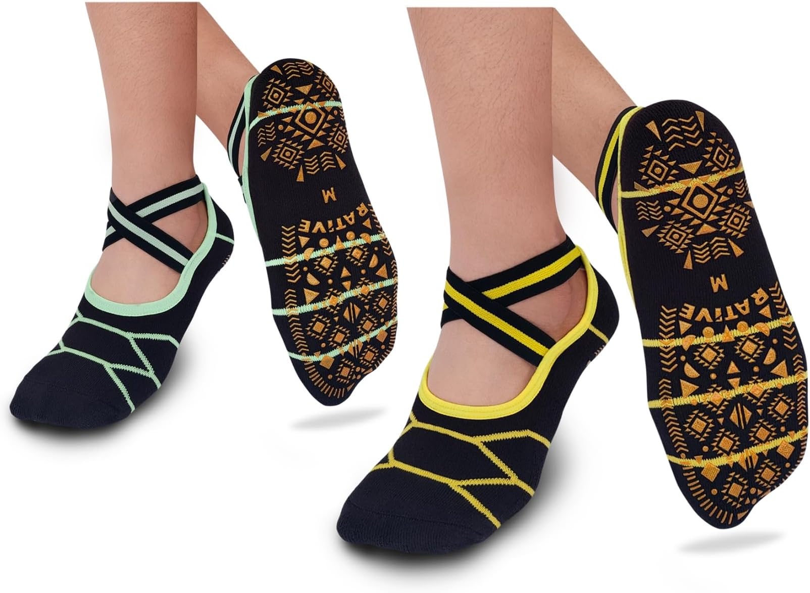 RATIVE Anti Slip Non Skid Barre Yoga Pilates Hospital Socks with Grips for Mens Womens