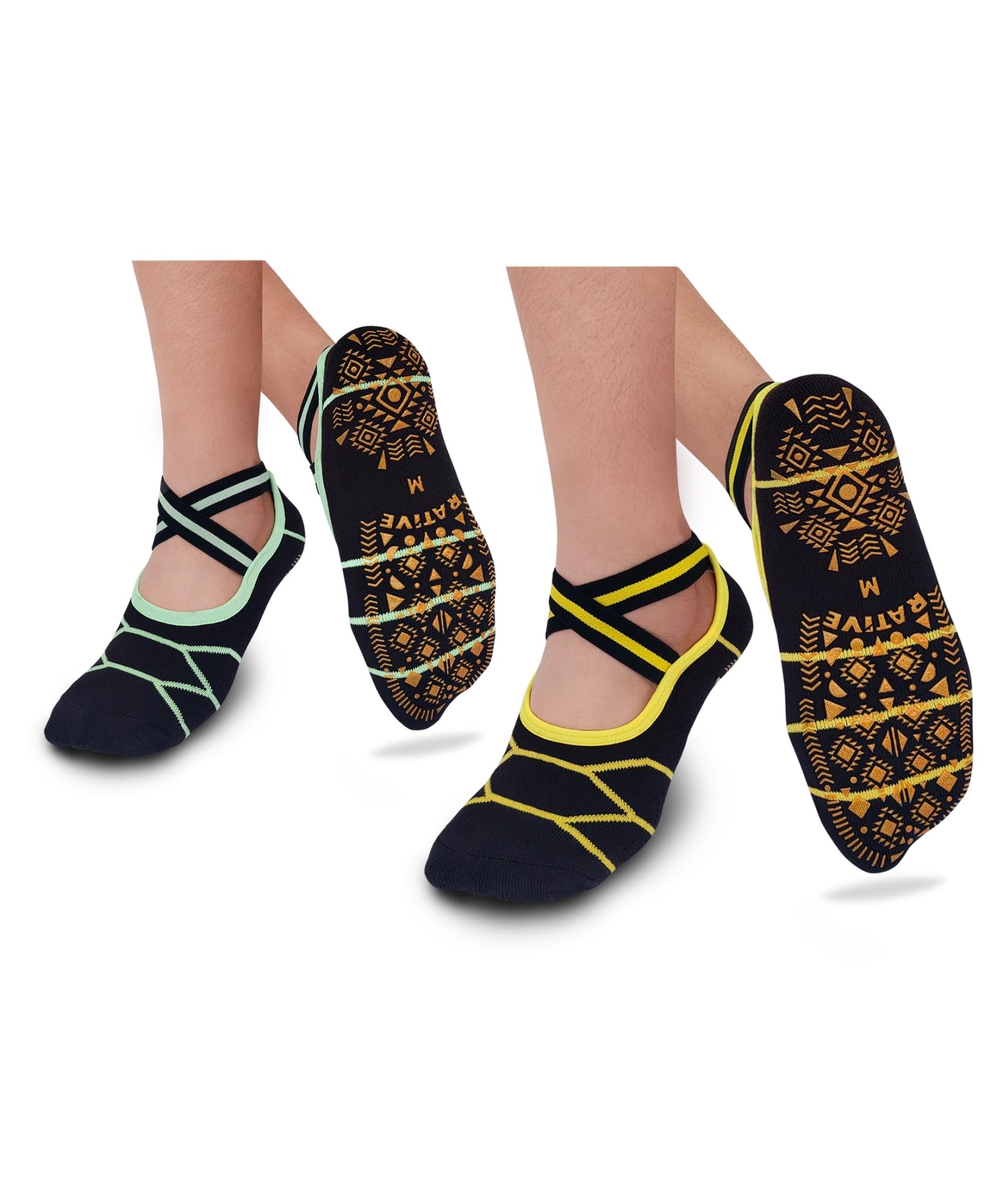 RATIVE Anti Slip Non Skid Barre Yoga Pilates Hospital Socks with Grips for Mens Womens