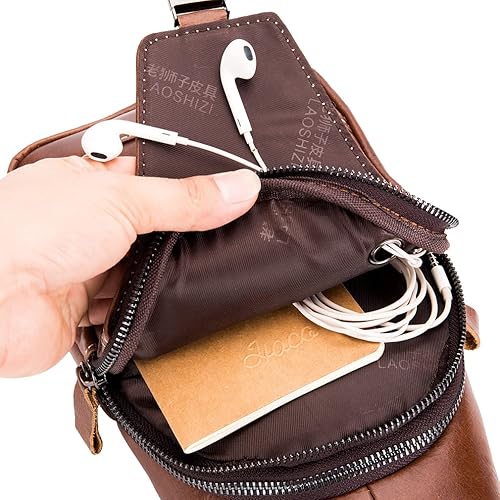 Miniatura 9 de Hebetag Mochila cruzada de cuero para hombres y mujeres, viajes, deportes al aire libre, #02amarillo marrón, Duradero, vintage