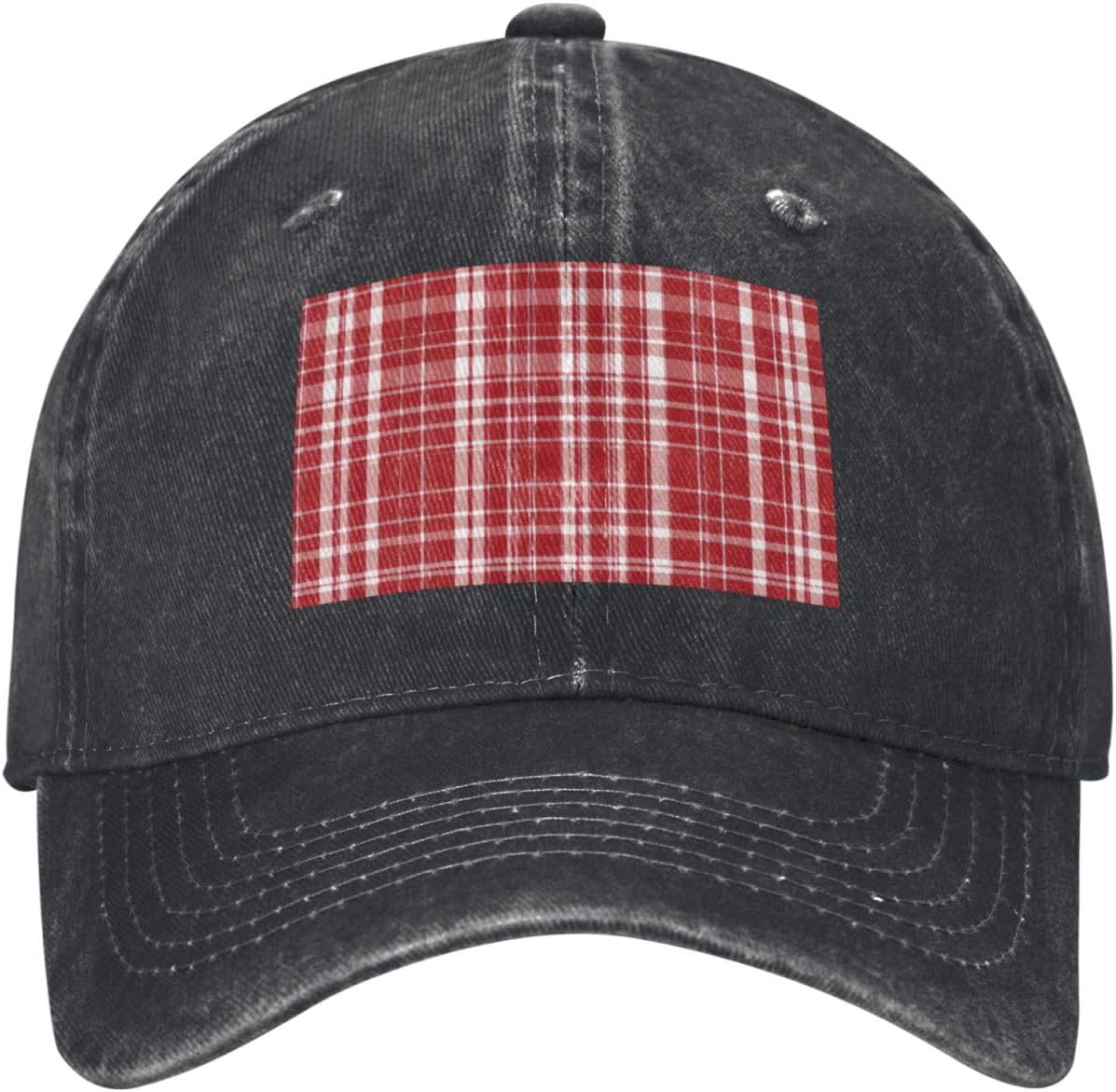 Plaid Red and Black Print Cowboy Hat Personalized Baseball Cap Fashion Hat Cap Funny Gifts for Women Men
