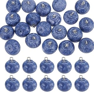CRAFTMELODY - 20 colgantes de arándanos de resina con cañas de hierro chapado en platino, color azul marino y fruta para la fabricación de joyas