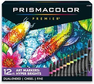 Premier Dual-Ended Art Markers Chisel Tip and Fine Tip Hyper Bright Colors Adult Coloring 12 Count