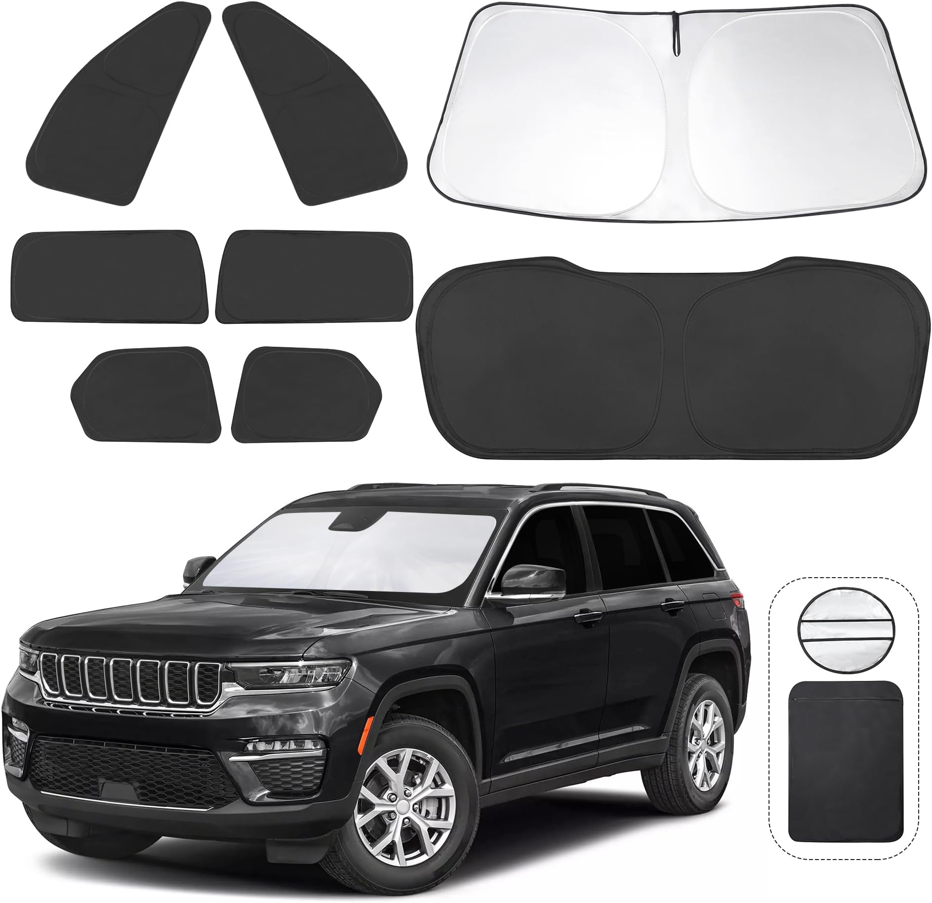 TINGLU 8PCS Window Shades for Jeep Grand Cherokee 2022-2025(Not for Grand Cherokee L&Jeep Cherokee) Accessories Car Side Full Windows Rear Windshield Sun Shade Camping Sun UV Rays Privacy Protection
