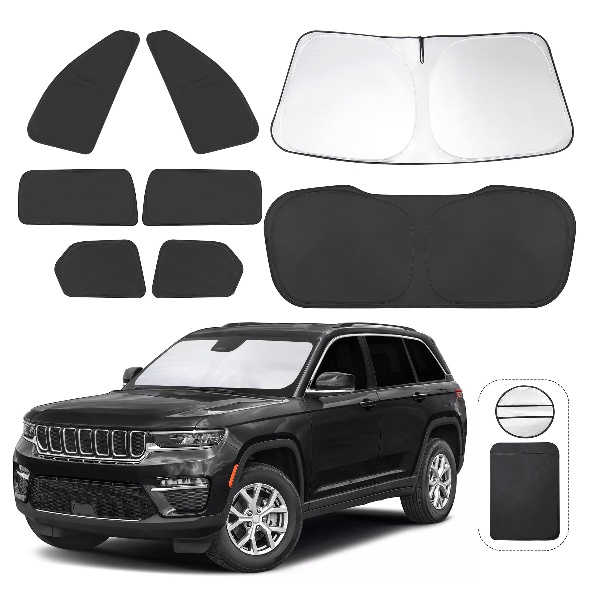TINGLU 8PCS Window Shades for Jeep Grand Cherokee 2022-2025(Not for Grand Cherokee L&Jeep Cherokee) Accessories Car Side Full Windows Rear Windshield Sun Shade Camping Sun UV Rays Privacy Protection