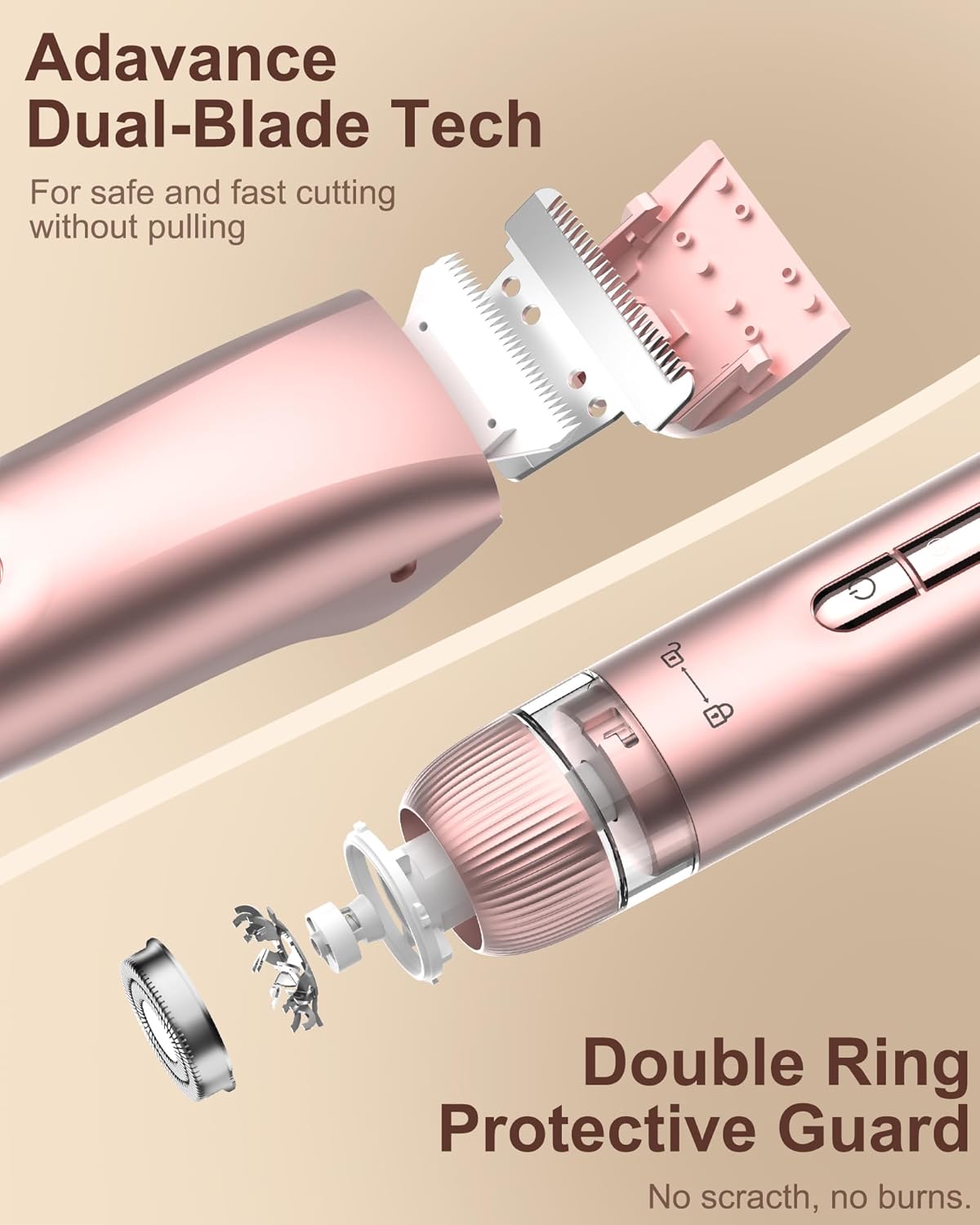 Bikini Trimmer for Women - Electric Razors for Women | Dual Head Electric Shaver for Ladies for Facial Hair Removal, IPX7 Waterproof, Painless & Flawless, USB Rechargeable, for Face, Bikini, Body, Leg