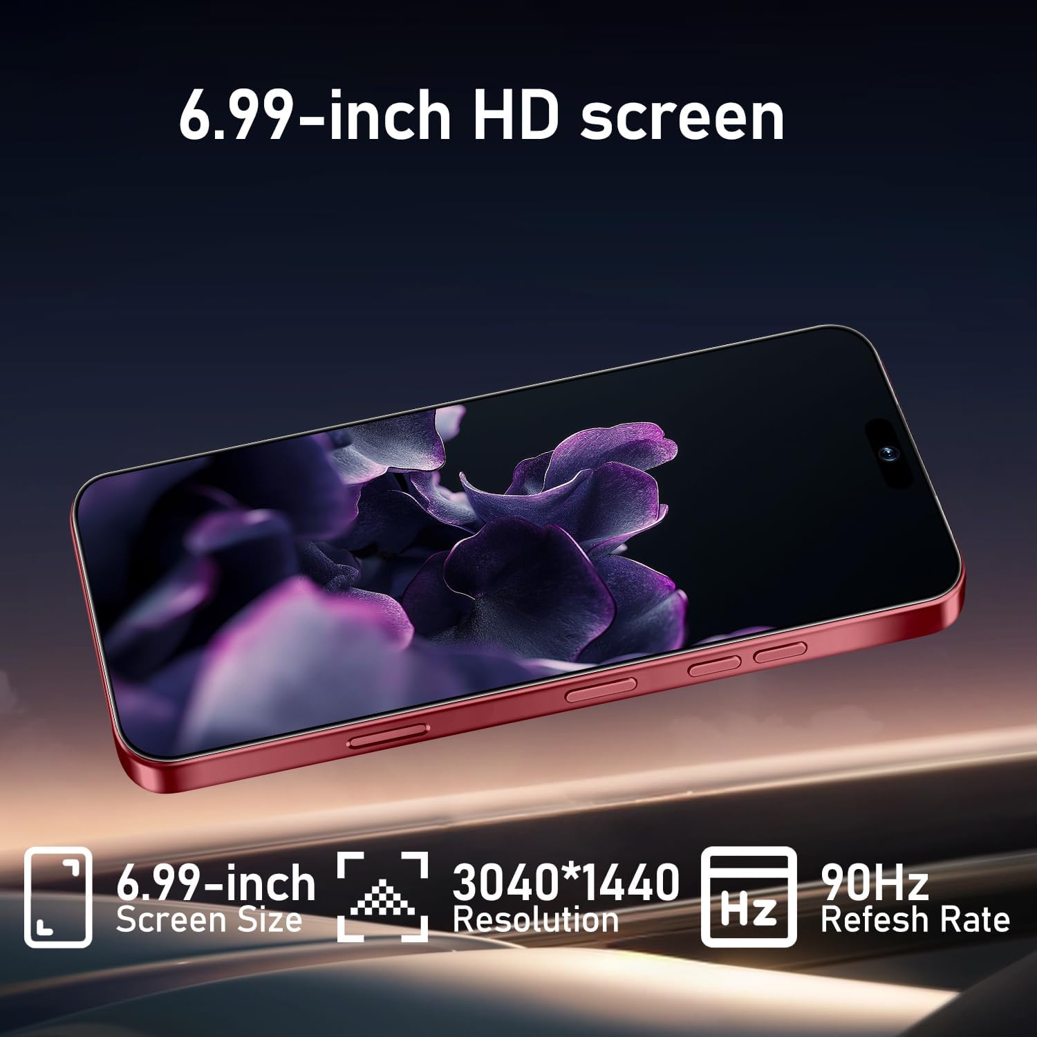 Unlocked 16PM Smartphone: 6.99" HD+ Display, 7000mAh Long-Lasting Battery, 12GB+512GB Massive Storage, 108MP AI Camera, High Performance Android Phone for Gaming & Work (Wine Red)