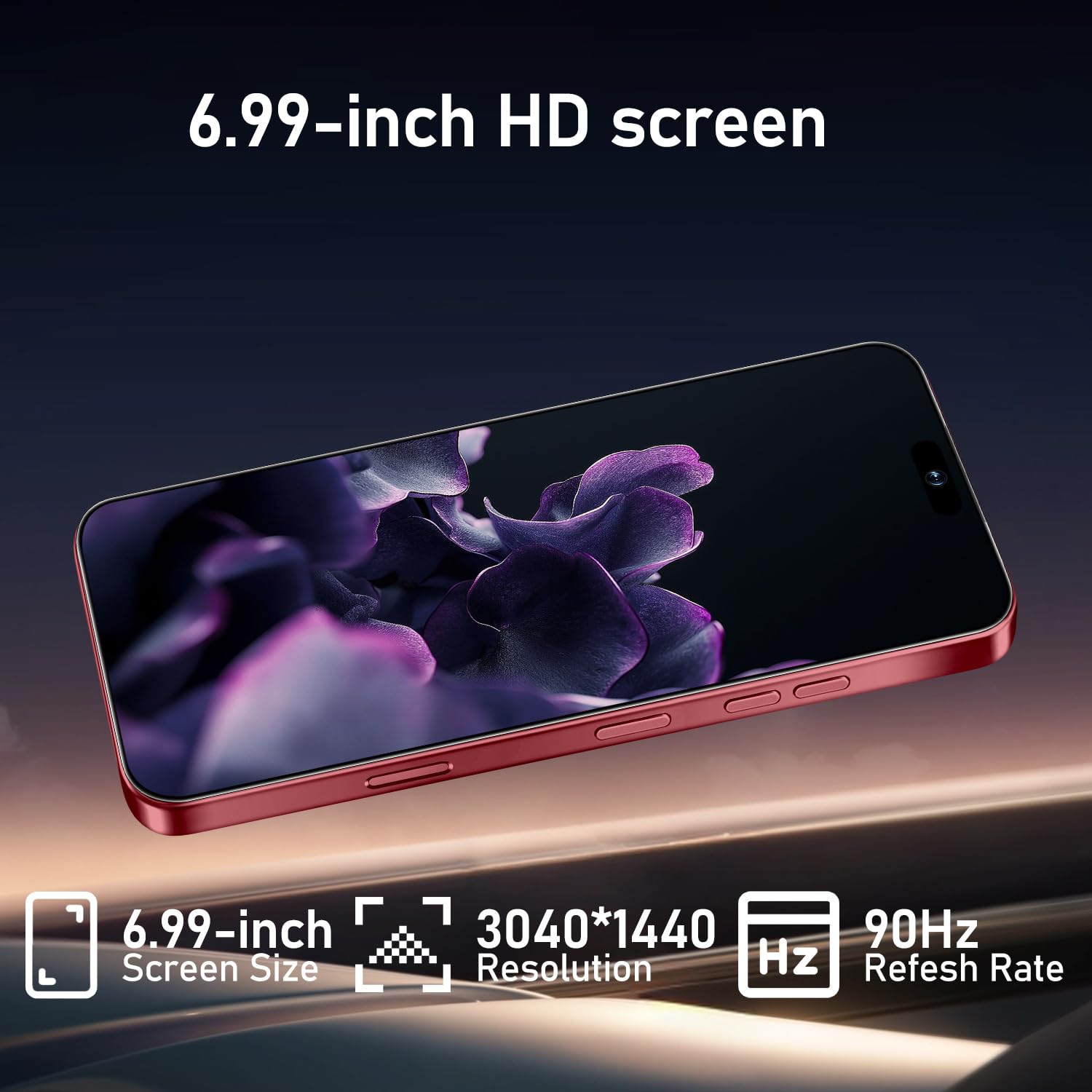 Unlocked 16PROMA X Smartphone: 6.99" HD+ Display, 7000mAh Long-Lasting Battery, 12GB+512GB Massive Storage, 108MP AI Camera, High Performance Android Phone for Gaming & Work (Wine Red)