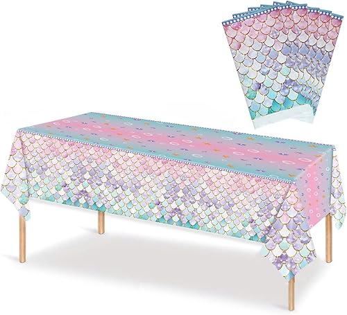 6 manteles de sirena con temática bajo el mar, decoraciones de fiesta de cumpleaños, desechables, de plástico, para niñas, princesa, baby shower,