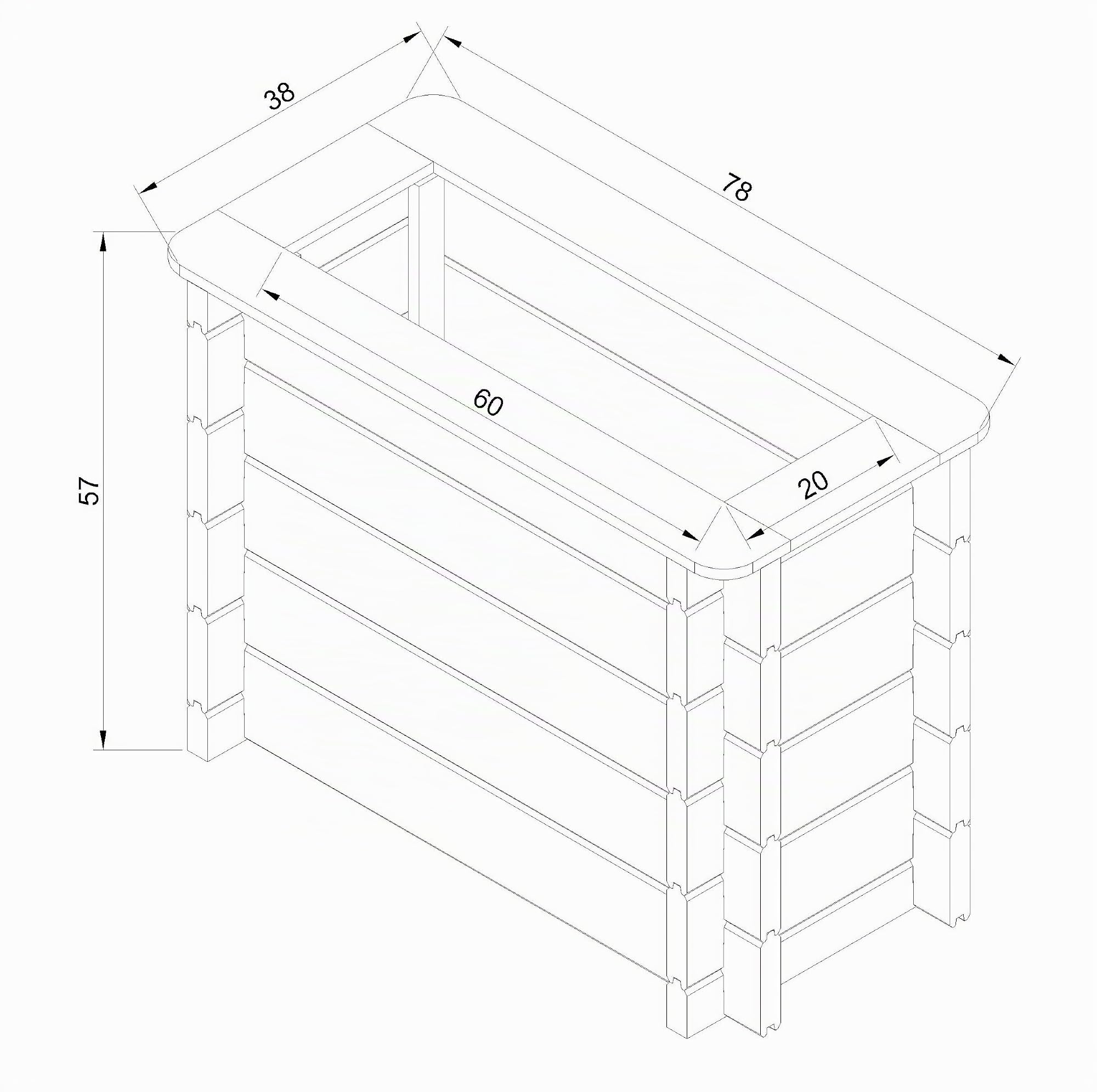 TIMBELA Carre Potager Exterieur Bois - Jardinieres Exterieur pour Jardin, Balcon, Terrasse – pour Fleurs, Herbes aromatiques, Légumes- Bois Massif pin/épicéa 28 mm, 78x38xH57 cm, M612