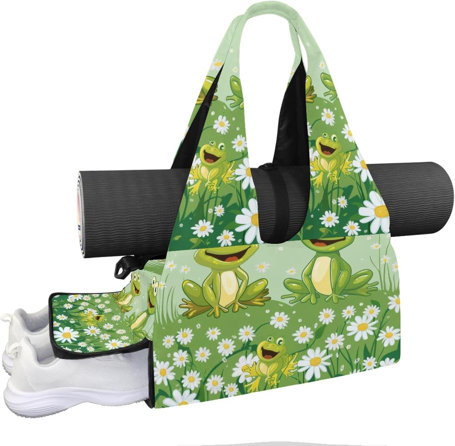 Gym Bag for Women, Cow with Sunflower Yoga Mat Bag with Shoe Compartment, Sport Yoga Gym Bag with Yoga Strap, Carryall Yoga Tote Bag