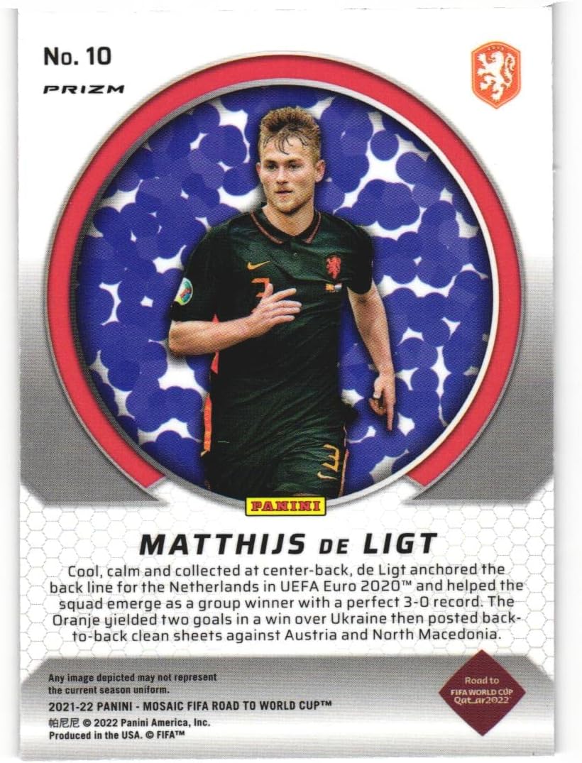 MATTHIJS DE LIGT 2021-22 Panini Mosaic Road to FIFA World Cup Qatar 2022 International Men of Mastery #10 MOSAIC PRIZM PARALLEL Soccer Card Netherlands Bayern Munich