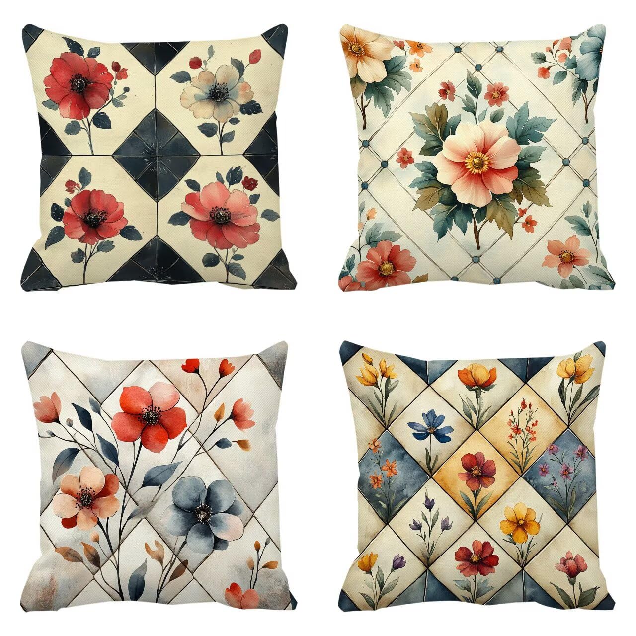 Coussin carré d'extérieur 35x35 lot de 4 housses fleurs pour chaise et canapé