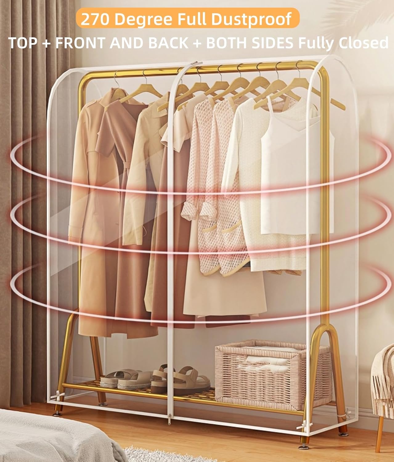 72''H Clear Garment Rack Cover, Clothes Rack Cover with 2 Smooth Zipper, Dustproof Waterproof Wardrobe Garment Bags Protector for Clothing Rack Storage (L/72"L x 20"W x 72"H)