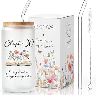 Chapter 30 Glass Cup, 30th Birthday Gifts for Women Her, Funny Birthday Gifts for 30 Year Old Female Friend Wife Mom Coworker, Happy 30th Bday Present Idea, 16oz Tumbler with Lids and Straw