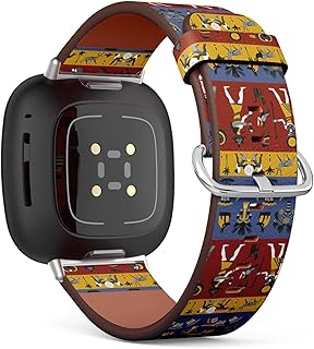 CJBROES Replacement Leather Watch Band, Compatible with Fitbit Versa 3 and Fitbit Sense of Wristband Bracelet Accessory - Ancient Egyptian Religion