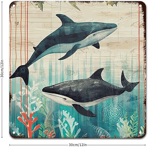 Miniatura 6 de Letrero de metal náutico con diseño náutico de metal para pared, diseño de ballena, acuarela y ballena, vintage, náutico, pulpo costero, retro