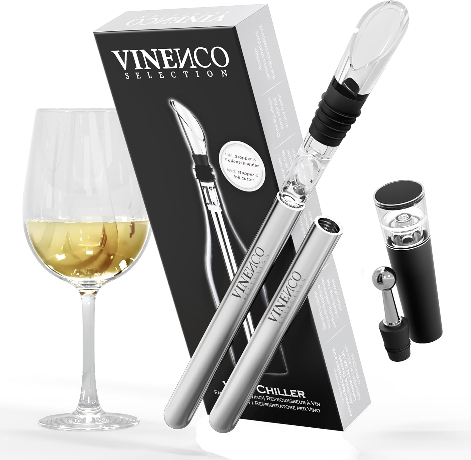 Wine Chiller Set + Foil Cutter, Stopper, Pouch, Ebook Premium 3in1