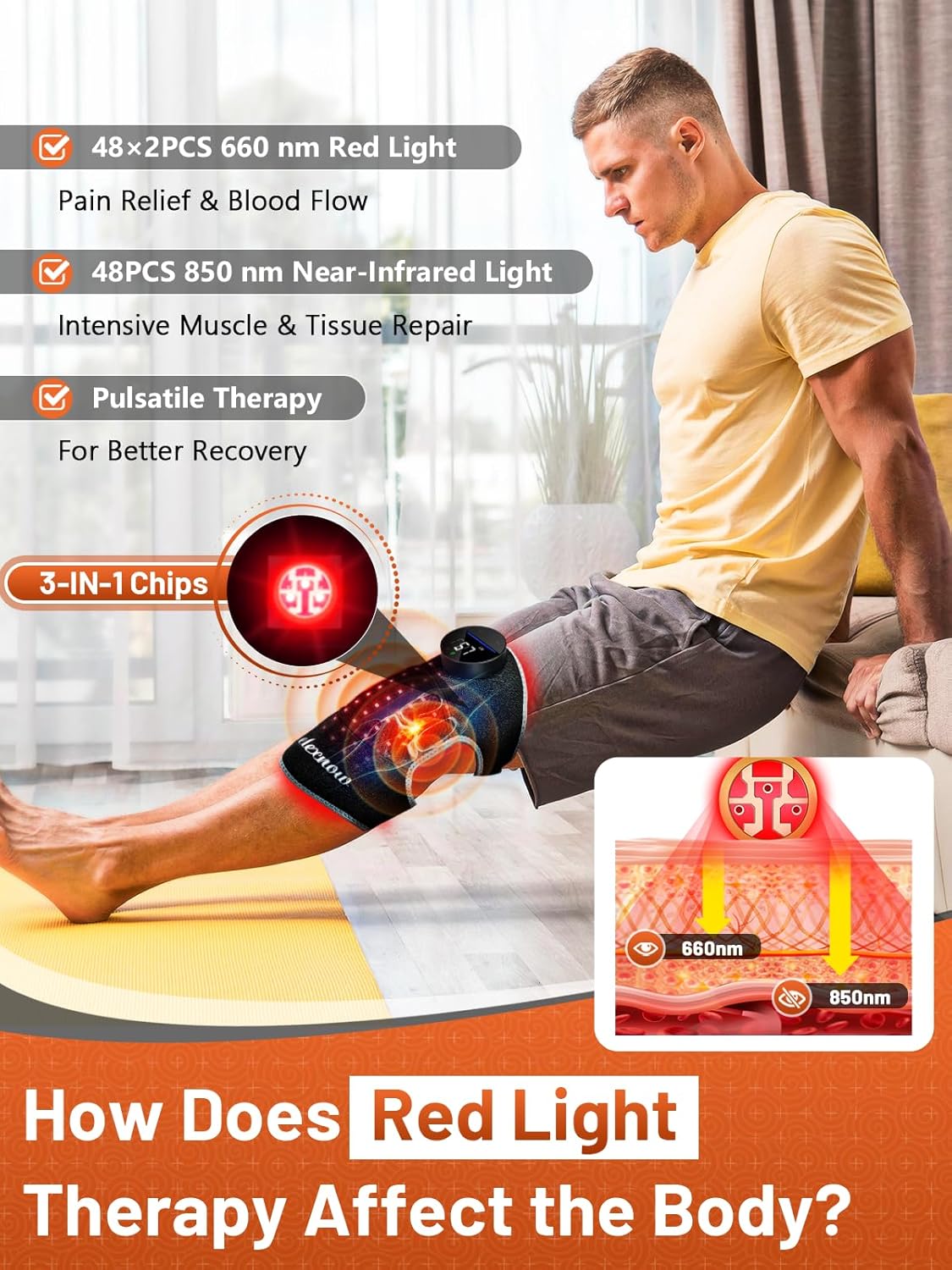 Red Light Therapy for Knee with Vibration Massage, Extension Band, Wireless Rechargeable Controller,Near Infrared Light Therapy Heated Device for Knee/Elbow/Shoulder Pain Relief