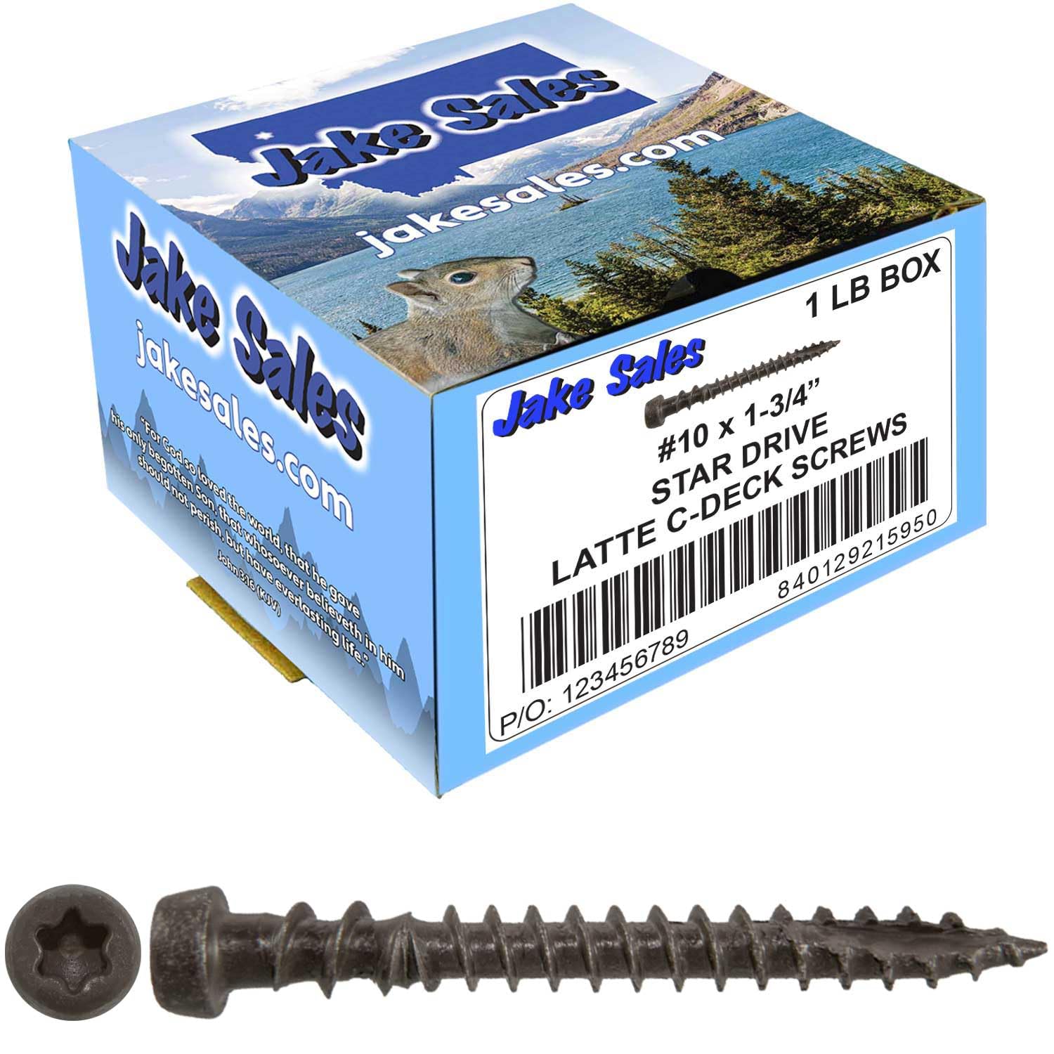 Jake Sales #10 x 1-3/4" Latte Composite Decking Exterior Coated Wood Screw Torx/Star Drive Head - AQC Lumber Compatible (1 Pound ~130 Screws)
