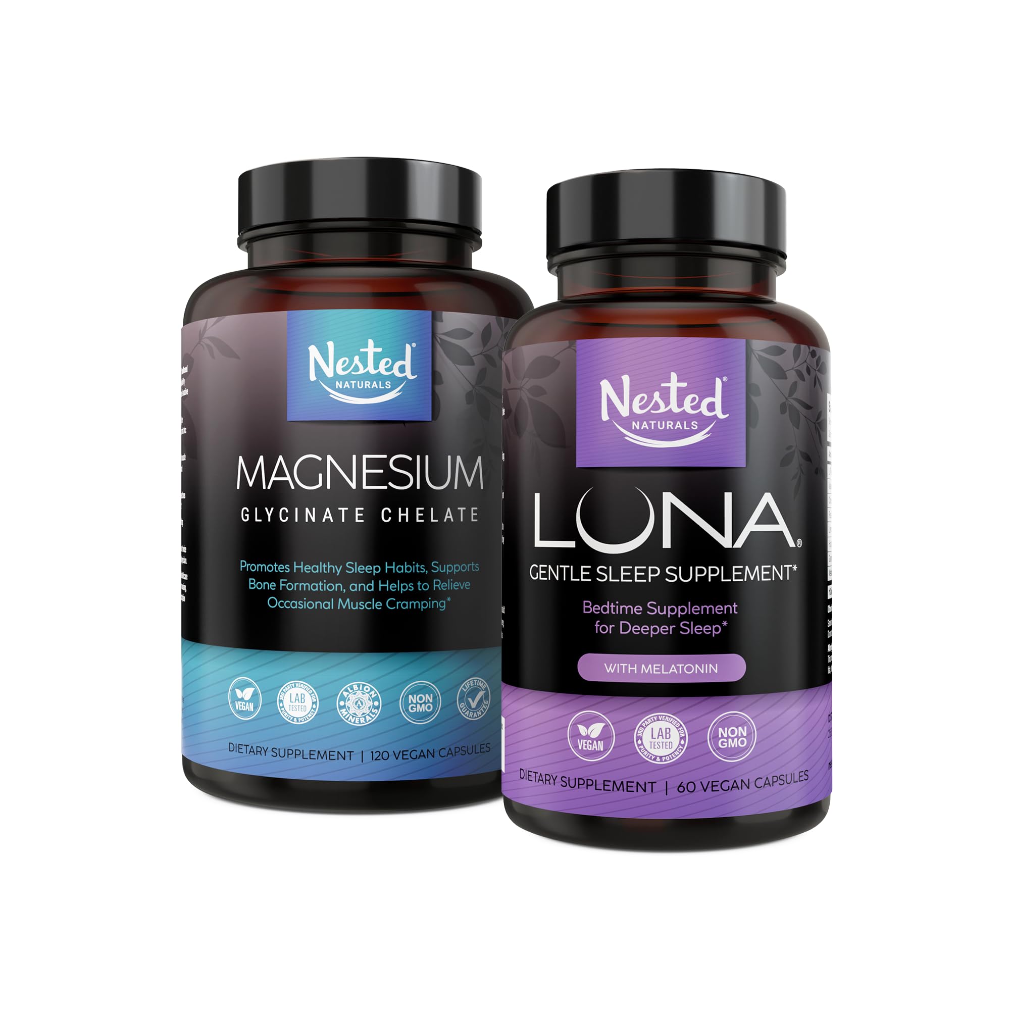 Nested NaturalsLuna Sleep Aid & Magnesium Glycinate Chelate for Sleep, Relaxation, & Recovery (180 Capsules)