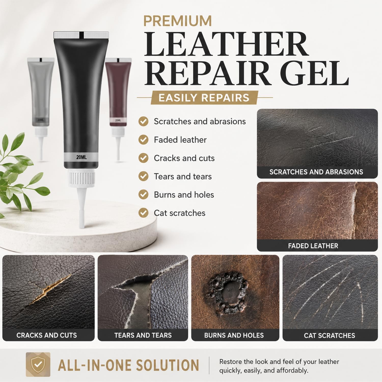 Advanced Leather Repair Gel, 2026 New Leather Repair Coloured Cream Gel, Multifunctional Couch and Jacket Repair Kit, A Set Contains Only One, One Color(Grey)