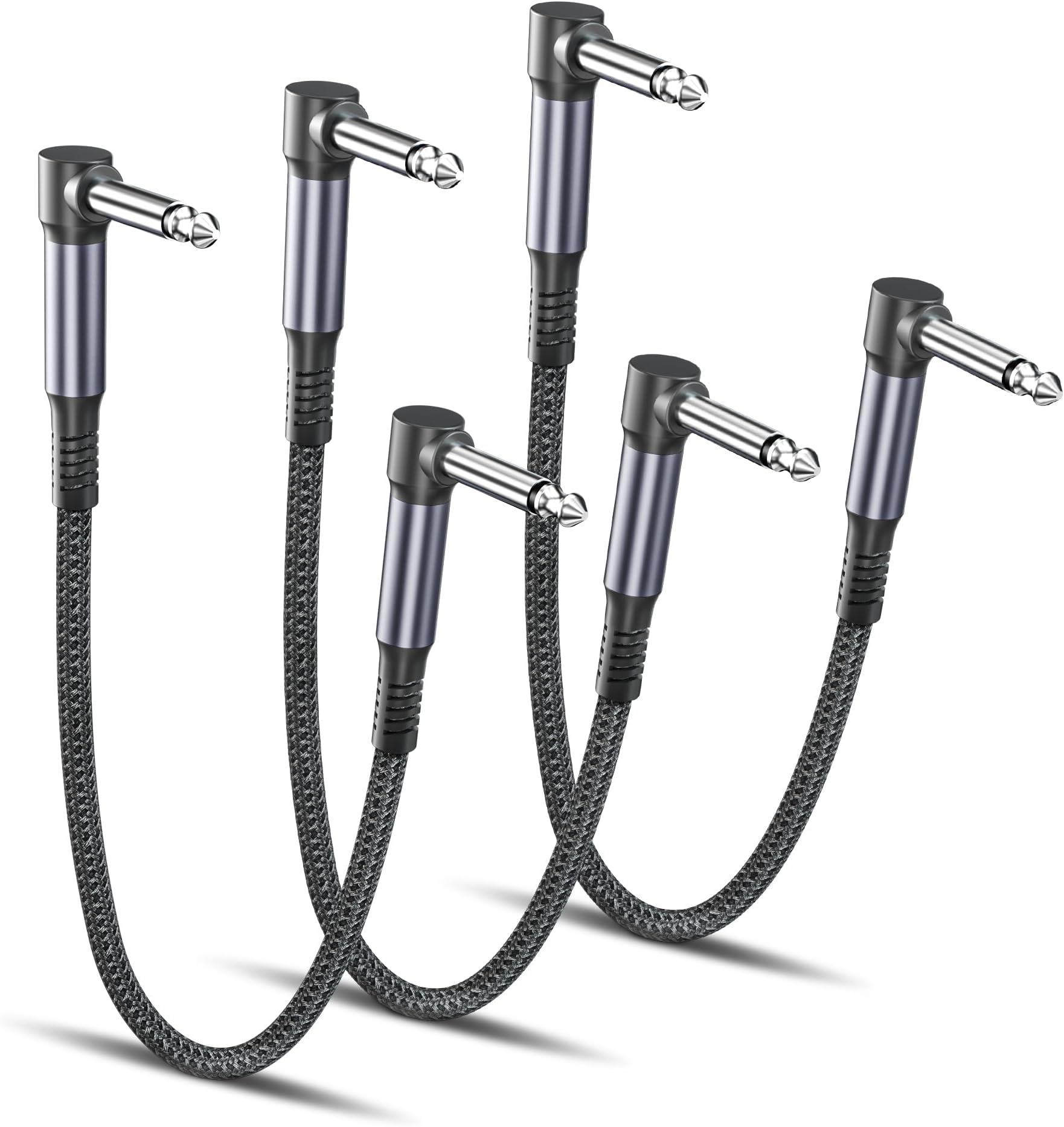 RUXELY Guitar Patch Cables 30CM 3-Pack,6.35MM Effects Pedal Board Cord,Nylon Braided 1/4" Right-Angle Instrument Audio Cable,Pedalboard Connector TS Copper Wire for Amp/Amplifier,Mixer,Electric Bass
