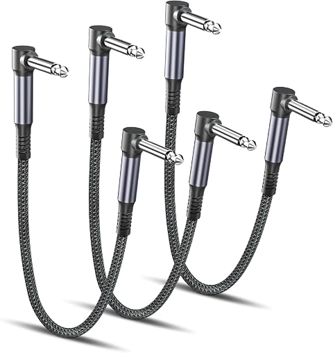 RUXELY 6.35mm Gitarren Patchkabel 0.15M 3Pack,1/4" Instrument Pedal Kabel | 90 Grad 6.3 Guitar Klinkenpatchkabel,Winkelstecker Patch Cable für Gitarreneffekte,Gitarre/Bass Effektpedale,Pedalboard,15CM