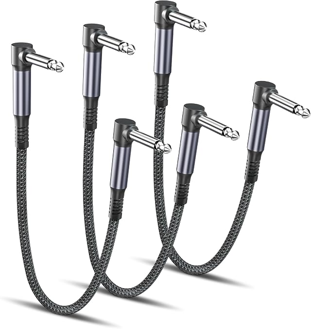 RUXELY 6.35mm Gitarren Patchkabel 0.15M 3Pack,1/4" Instrument Pedal Kabel | 90 Grad 6.3 Guitar Klinkenpatchkabel,Winkelstecker Patch Cable für Gitarreneffekte,Gitarre/Bass Effektpedale,Pedalboard,15CM