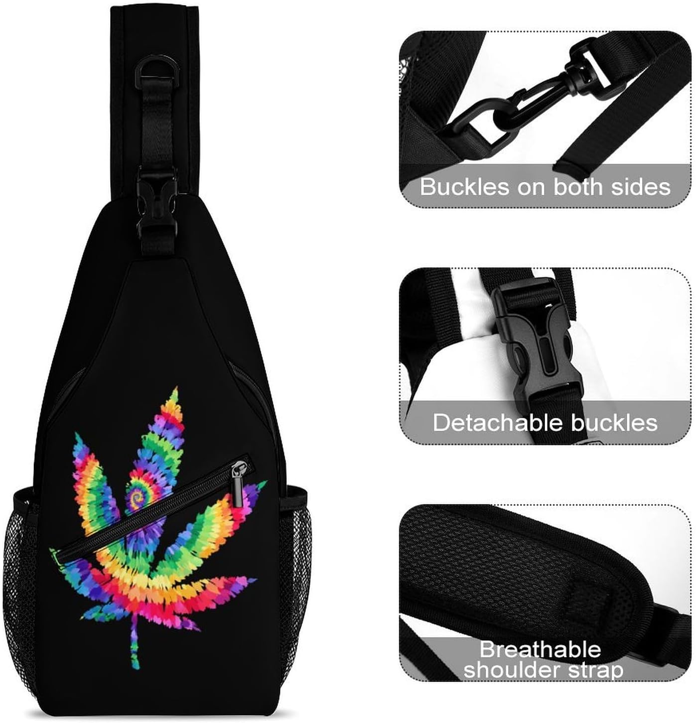 Weed Tie Dye Men Crossbody Sling Backpack Chest Bag | Travel Fanny Pack,Hiking Daypack,Print Shoulder Bags