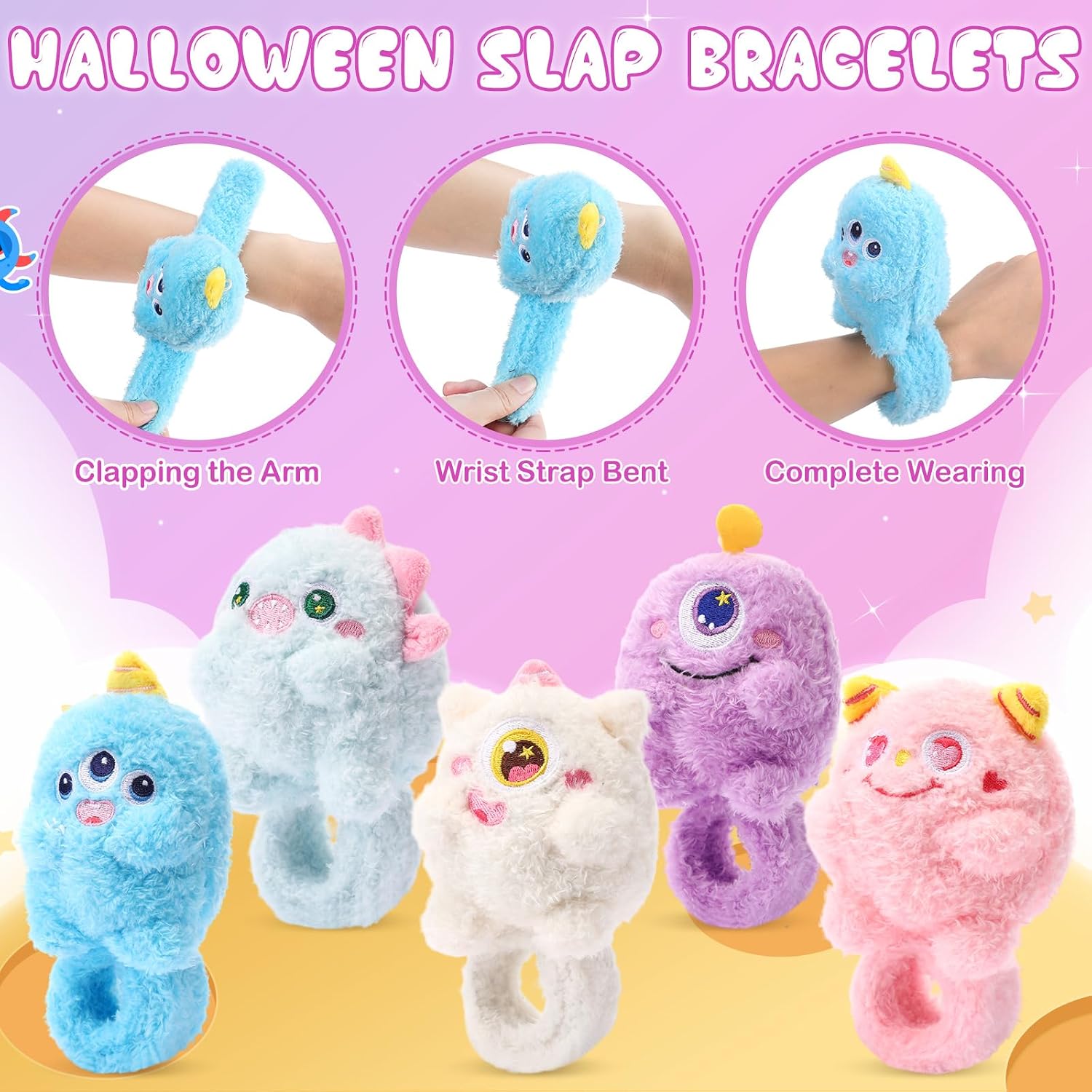 Sumind 15 Pcs Monster Stuffed Animal Slap Bracelets for Kids, Cute Plush Wristbands Party Favors, Easter Basket Stuffers Classroom Prizes Birthday Goodie Bag Fillers
