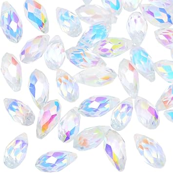 Teardrop Crystal Glass Beads Faceted Hanging Dangle Pendant for Chandelier Jewelry Making Drilled Beads Bracelet Earring Necklace Crafting, 6x12mm, 100PCS Clear AB