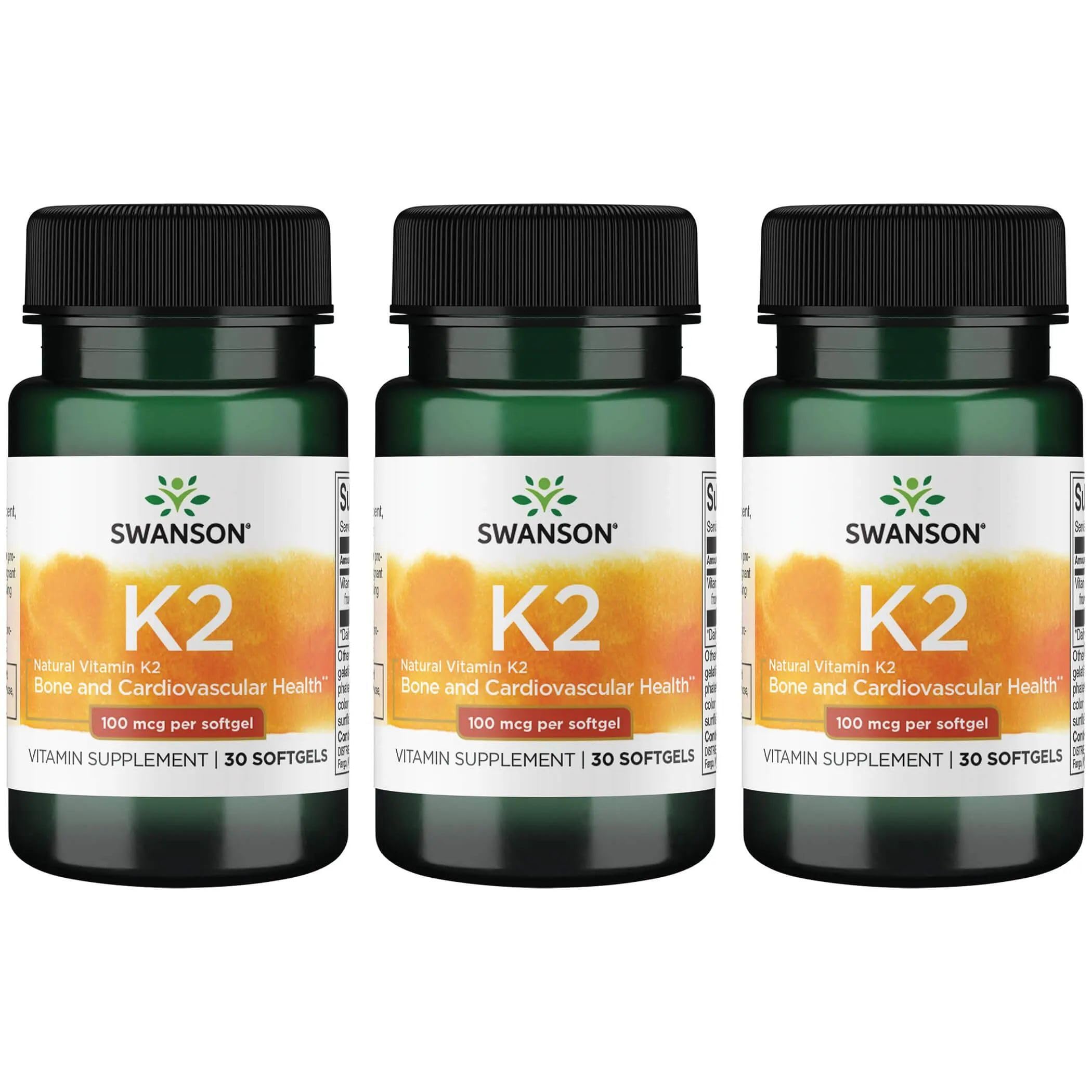 Swanson Vitamin K2 (Menaquinone-7) (30 Softgels,100mcg Each, 3 Pack) 30 Count (Pack of 3)