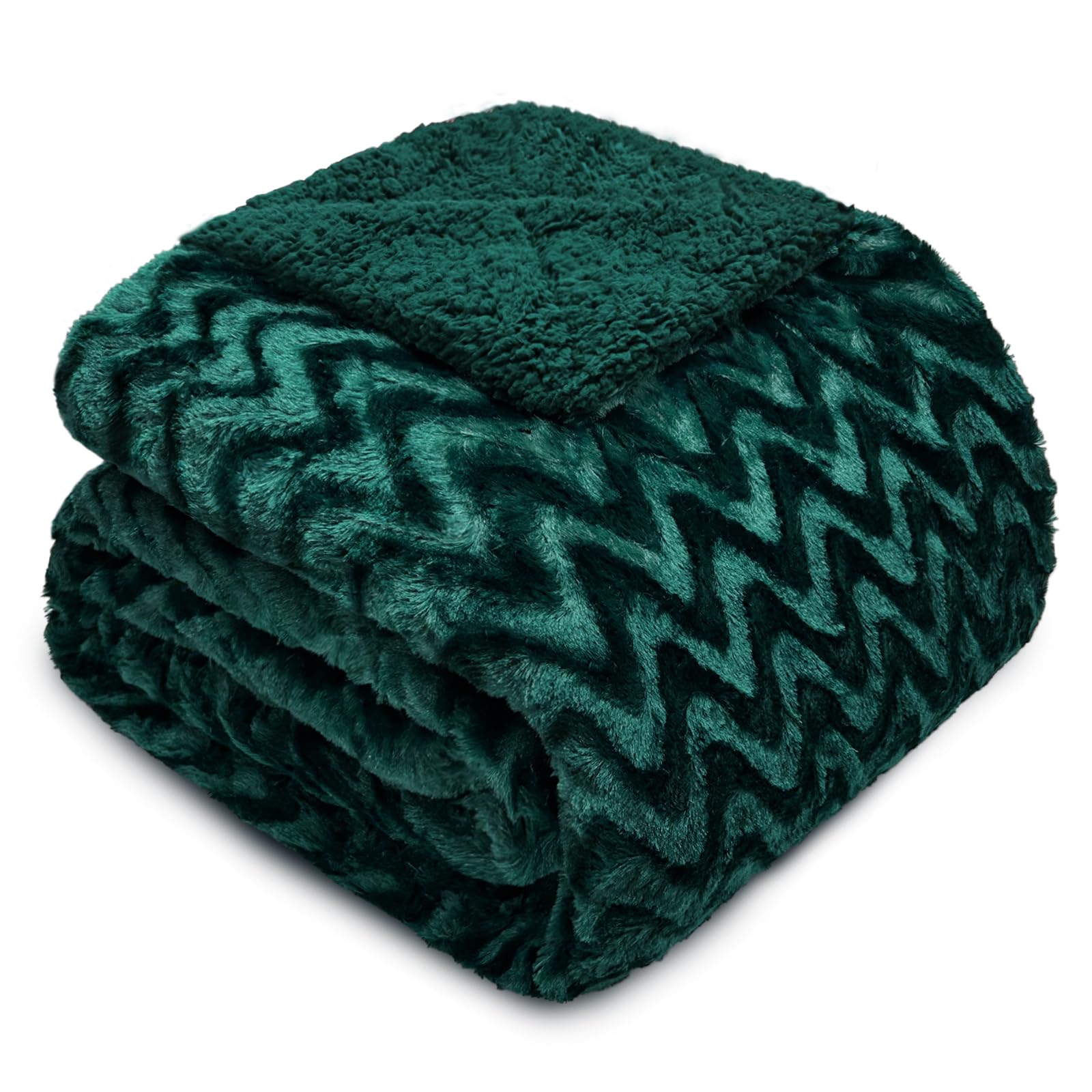 Whale Flotilla Manta Sherpa, Manta Reversible de Felpa Esponjosa para Sofá y Cama, Cálida y Suave para Todas Las Estaciones, 130 x 150 cm, Verde Oscuro OEKO-TEX STANDARD 100