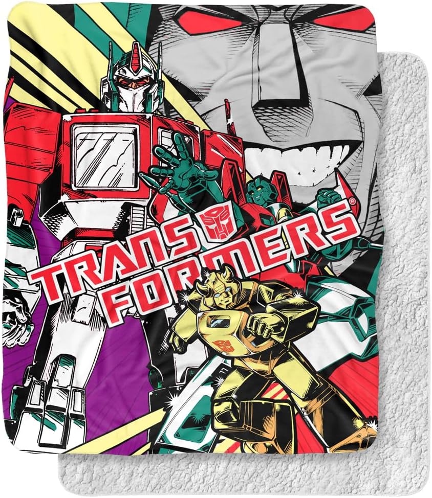 Transformers Comic Poster Silky Touch Sherpa Back Super Soft Throw Blanket