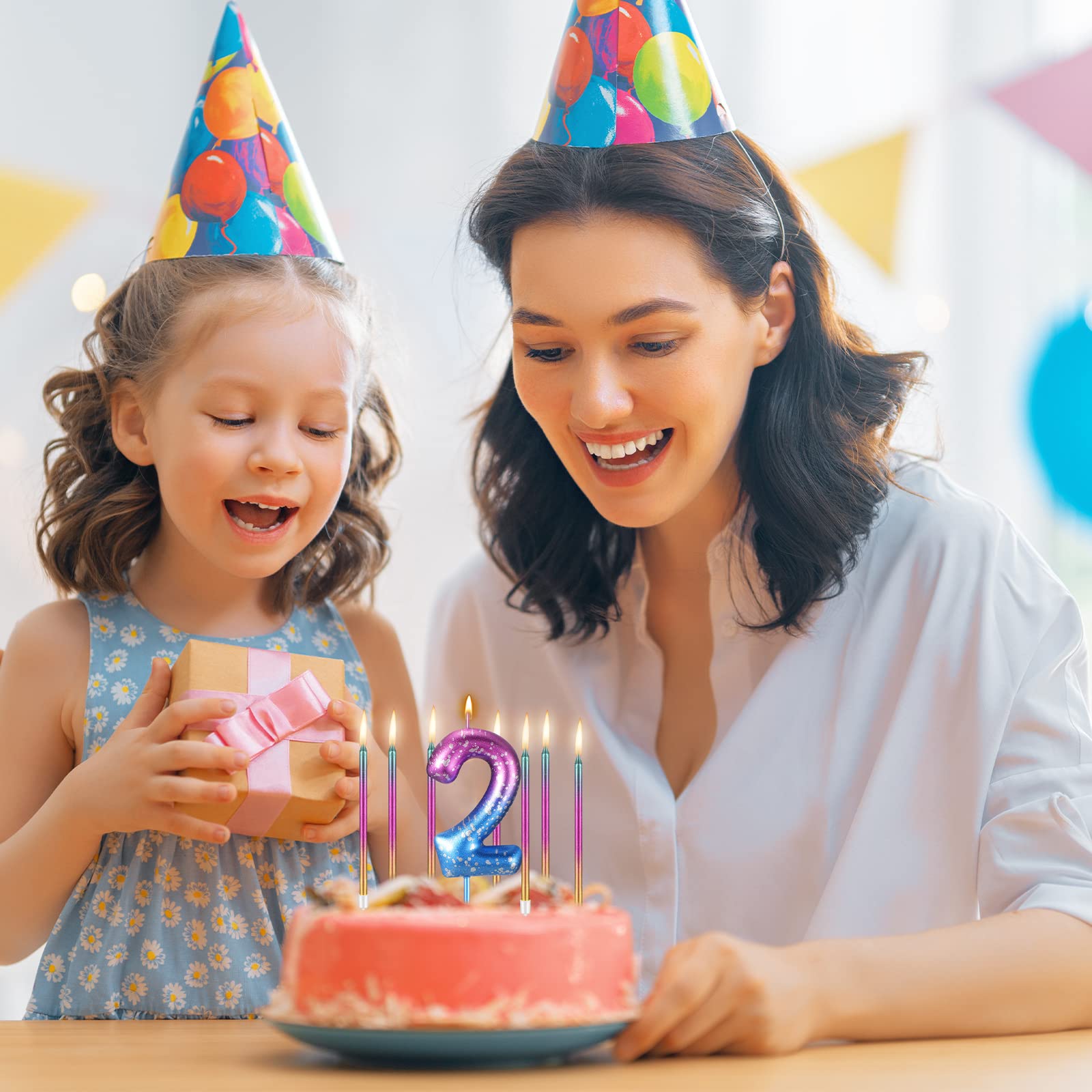 Landhoow Velas De Cumpleaños De 2.36 Pulgadas De Color Morado A Azul Degradado Con 12 Velas En Espiral Degradado Para Decoración De Pastel De Cumpleaños De Bebé, Aniversario, Boda, Fiesta (número