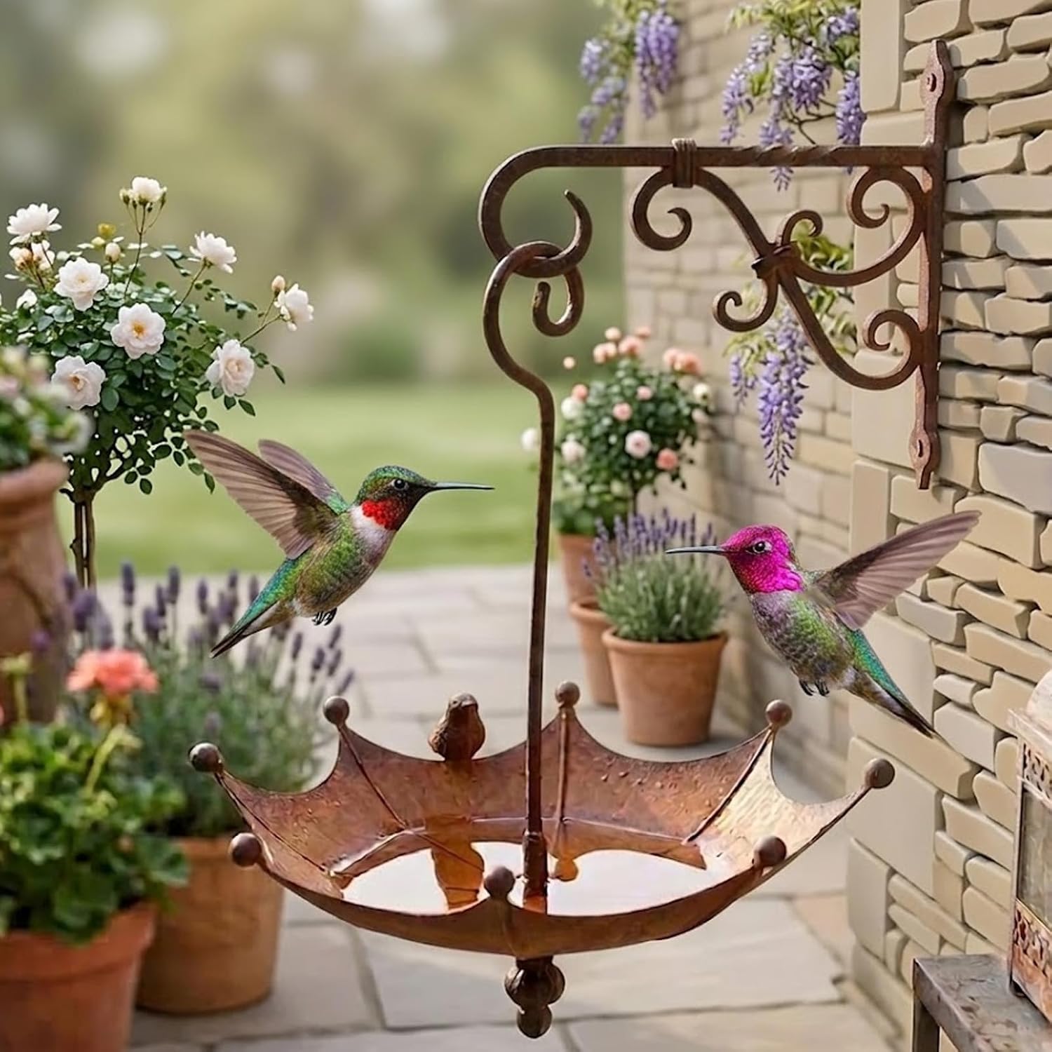 Upside Down Umbrella Bird Feeders for Outdoors, Hanging Metal Birdbath with S Hook, Vintage Wild Bird Station Decor for Yard, Lawn & Porch (1PC)