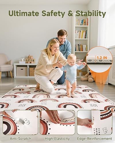 Miniatura 2 de Tapete de juego para bebé para piso, tapete de espuma gruesa de 1.2 pulgadas de 50 x 50 pulgadas, soporte suave e impermeable, tapete de juego de