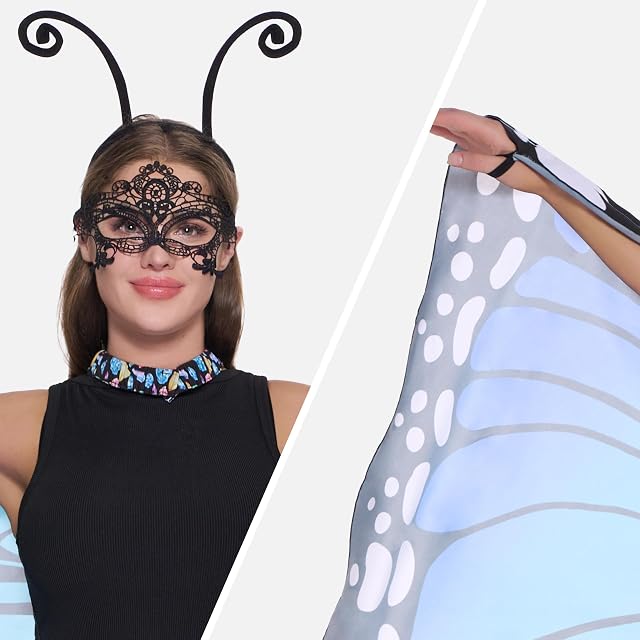 Foto 4 de 6 de Spooktacular Creations Capa Chal de Alas de Mariposa con Máscara de Encaje y Diadema de Antena deTerciopelo…